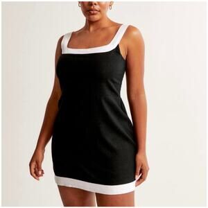Abercrombie & Fitch Linen Blend Wide Strap Mini Dress Black & White Sz XXL NWT